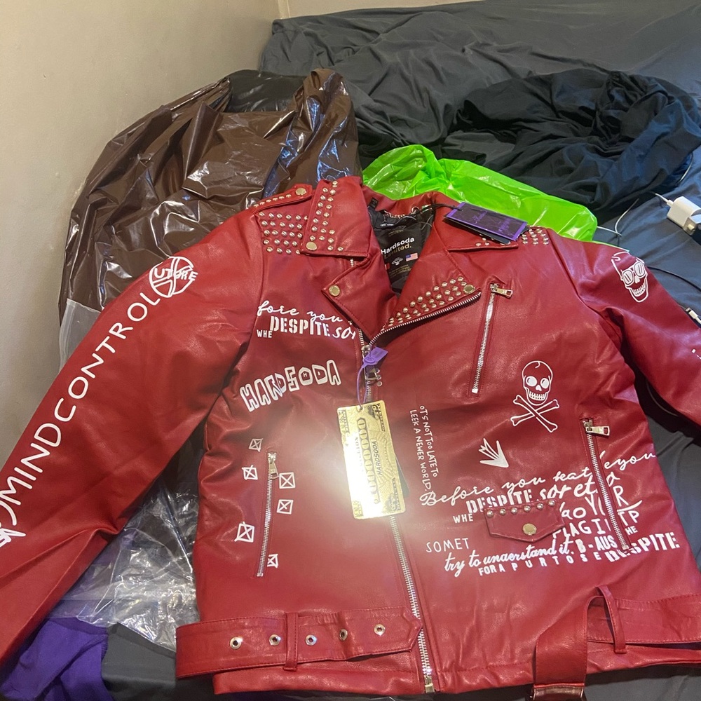 Red hardosa leather biker jacket if your into fashion your gonna love it
